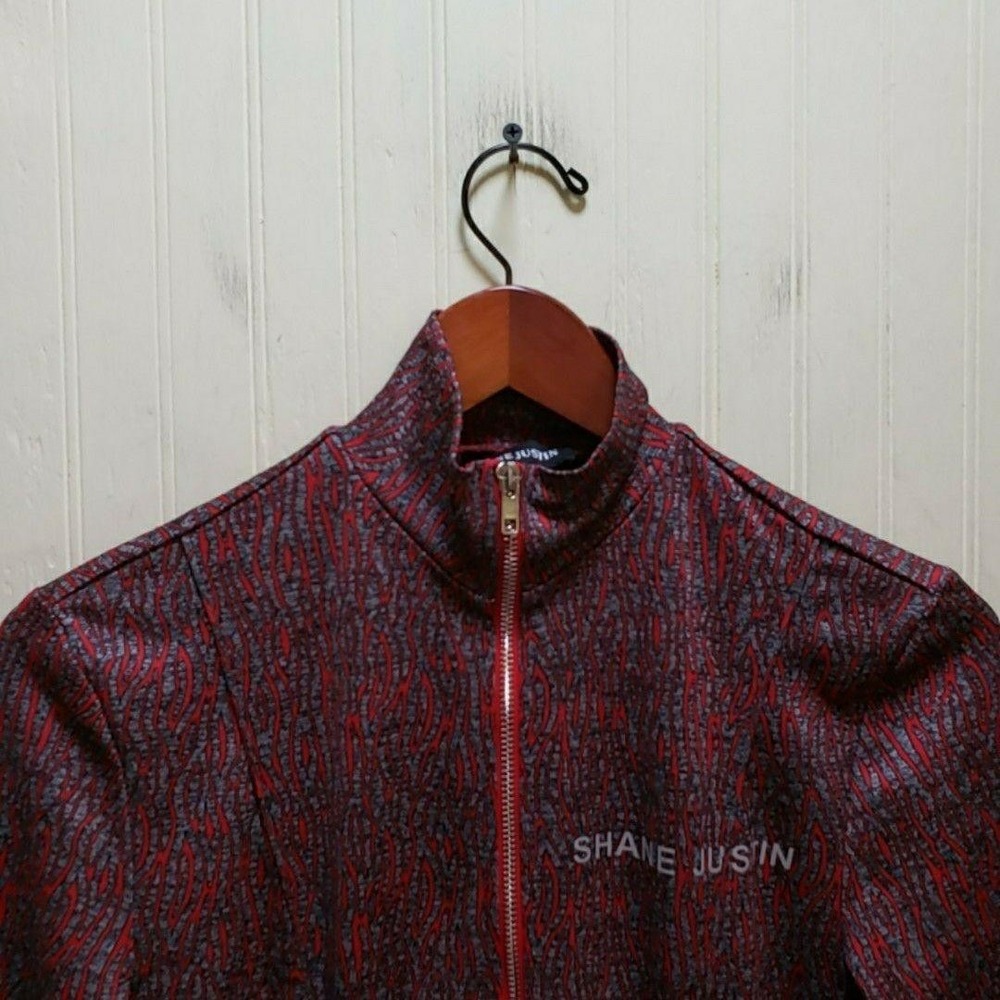 Shane Justin Catsuit Womens Large Red Mock Neck Zip Long Sleeve Stretch Logo